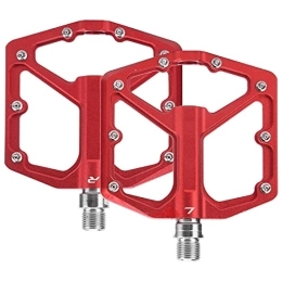 FECAMOS Spares FECAMOS Mountain Bike Pedals, Aluminum Alloy DU Bearing System Hollow Design 1 Pair Platform Flat Pedals for Mountain Bikes / Road Bikes(Red)