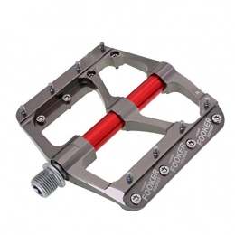 FOOKER Spares FOOKER MTB Bike Pedals Mountain Non-Slip Bike Pedals Platform Bicycle Flat Alloy Pedals 9 / 16" 3 Bearings Road BMX MTB Fixie Bikes (Gray red 3bearings)