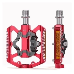  Mountain Bike Pedal footboard Ultralight Mountain Bike Flat Pedal Self-locking Dual-use SPD Pedal Aluminum Alloy Sealed Bearing Mtb Bicycle Lock Pedal Perfect for replacing your old parts. (Color : Red)