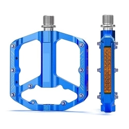  Mountain Bike Pedal footboard Ultralight Mountain Bike Pedal CNC Aluminum Alloy Anti-skid Reflector Lubricated 3 Bearing Flat Foot Road Mtb Bicycle Pedals Perfect for replacing your old parts. (Color : Blue)