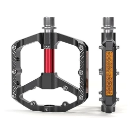  Mountain Bike Pedal footboard Ultralight Mountain Road Bike Pedal 3bearing CNC Aluminum Alloy Flat Foot Wide With Reflective Plate Cycling Mtb Bicycle Pedal Perfect for replacing your old parts. (Color : Black)