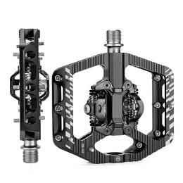  Mountain Bike Pedal footboard Ultralight Non-Slip Double-sided Lock Mountain Bike Pedals Aluminum Alloy Sealed 3 Bearing Flat Platform SPD MTB Bicycle Pedal Perfect for replacing your old parts. (Color : Black)
