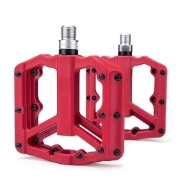  Mountain Bike Pedal footboard Ultralight Nylon Fiber Mountain Bike Pedal Seal 3 Bearing Wide Flat Foot Non-slip MTB Cycling Bicycle Pedal Parts Perfect for replacing your old parts. (Color : Red)