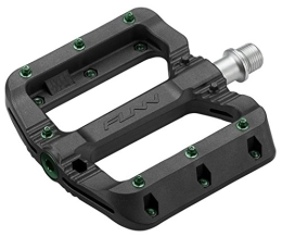 Funn Spares Funn Black Magic Plastic Flat Mountain Bike Pedal Set - Lightweight Wide Platform Bicycle Pedals for Stability, 9 / 16-inch CrMo Axle Bike Pedals for MTB / BMX / Urban / Gravel Riding (Green Pins)