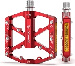 GEWAGE Mountain Bike Pedal GEWAGE Bike Pedals With Reflective Strips , 3 Sealed Bearings Non-Slip CNC Aluminum Bicycle Platform 9 / 16" Pedals For Road Bike MTB E-Bike. (Red)