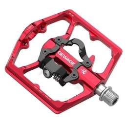 GEWAGE Spares GEWAGE Mountain Bike Pedals- Dual Function Bicycle Flat Pedals and SPD Pedals- 9 / 16" Platform Pedals Compatible with SPD for Road Mountain BMX Bike (Red)