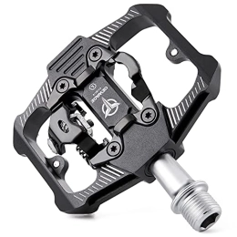GEWAGE Spares GEWAGE Mountain Bike Pedals - Dual Function Flat and SPD Pedal - 3 Sealed Bearing Platform Pedals SPD Compatible, Bicycle Pedals for BMX Spin Exercise Peloton Trekking Bike (Black)