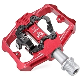 GEWAGE Spares GEWAGE Mountain Bike Pedals - Dual Function Flat and SPD Pedal - 3 Sealed Bearing Platform Pedals SPD Compatible, Bicycle Pedals for BMX Spin Exercise Peloton Trekking Bike (Red)