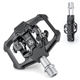 GEWAGE Spares GEWAGE Mountain Bike Pedals - Dual Function Flat and SPD Pedal - 3 Sealed Bearing Platform Pedals SPD Compatible, Bicycle Pedals for BMX Spin Exercise Peloton Trekking Bike (S-Black)