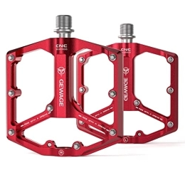 GEWAGE Spares GEWAGE Road / Mountain Bike Pedals - 3 Bearings Bicycle Pedals - 9 / 16” CNC Machined Flat Pedals with Removable Anti-Skid Nails (Red)