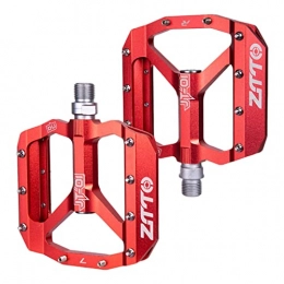 Hellery Spares Hellery Mountain Bike Pedals Cycling Accessories DU Bearing Anti-Slip Nails Ultralight Aluminum Alloy Bicycle Flat Platform Pedal - Red