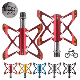 HWHSZ Mountain Bike Pedal HWHSZ Bike Pedals, 9 / 16 inch MTB Road Cycling Self Lubricating 3 Bearing Ultralight Butterfly Pedals Non-slip Aluminum Alloy Bicycle Pedal Mountain Bike Pedal Bike Accessories, 1Pair, Red