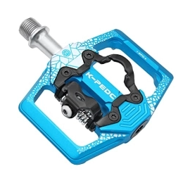 K PEDC Spares K PEDC Dual Function MTB Mountain Bike Pedal with SPD Compatible Clipless 3 Sealed Bearings Flat Platform Aluminum 9 / 16″ Blue Bicycle Pedals with Cleats for Road