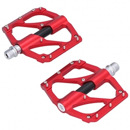 Keenso Mountain Bike Pedal Keenso 1 Pair Aluminium Alloy Non-slip Bicycle Pedals Widen High Speed Bearing Mountain Bike Pedal Bicycle Pedals Replacement with 6pcs Anti‑slip Foot Nails(red)