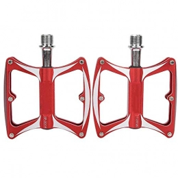 Keenso Bike Pedal, 1 Pair Universal High Strength Metal Bicycle Pedals Anti-Slip Hollow-Out Cycling Pedal Replacement for Mountain Bike Road Bike(Red)