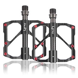 LERWAY Spares LERWAY Bike Pedals Mountain Bike Pedal, Aluminum Alloy Wide Platform Pedal with 12 Anti-skid Pins, 9 / 16" Carbon Fiber Bearings for Road Mountain BMX MTB Bike (Black and Red)