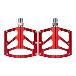 Lesrly-Cycle Spares Lesrly-Cycle Bike Pedals, Aluminum Alloybicycle Flat Pedal, with DU Sealed Bearing 12 Anti-Skid Pins, Suitable for Most 9 / 16 Spindle Bikes, Red