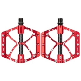 LTHAPPYFUL Mountain Bike Pedal LTHAPPYFUL MTB Road Mountain Bike Pedals Bicycle Pedals, Sealed Lightweight Non-Slip DU Bearings Carbon Fiber Axle Tube Aluminum Alloy Surface with Removable Anti-Skid Nails, Red Pair