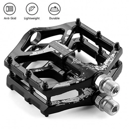 LYCAON Spares LYCAON Bike Bicycle Pedals, Non-Slip Durable Ultralight Mountain Bike Flat Pedals, 3 Bearing Pedals for 9 / 16 MTB BMX Mountain Road Bike Hybrid Pedals (black(2DU bearing))