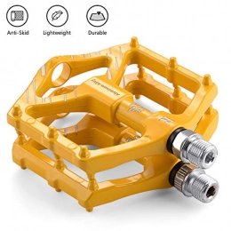 LYCAON Spares LYCAON Bike Bicycle Pedals, Non-Slip Durable Ultralight Mountain Bike Flat Pedals, 3 Bearing Pedals for 9 / 16 MTB BMX Mountain Road Bike Hybrid Pedals (Yellow (2DU bearing))