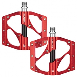Honeyhouse Spares Metal Bike Pedals, CNC Aluminum Alloy Platform Bicycle Pedals, Hybrid Non-Slip Waterproof Flat Pedal for Road Mountain BMX MTB Bike (Red)