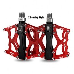 Mountain bike bicycle aluminum pedals, Lightweight non-slip 3-bearing bicycle accessories Bicycle Platform Pedals, suitable for Road Mountain Bike-red-2bearings