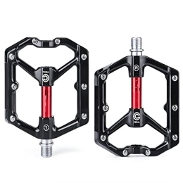 Mountain bike pedal, new aluminum non-slip durable bicycle pedal super strong and colorful (Black red)