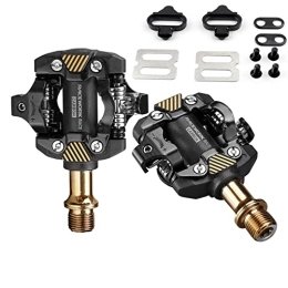 Mountain Bike Pedal Ultra Light, Self-Locking DU Bearing Pedal Pedals, MTB Locking Pedals Carbon Fiber, Dual Platform Clipless Pedals for Mountain Bikes - Easy Clip in & Take Out . (Gold)