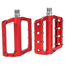 Alomejor Spares Mountain Bike Pedals Aluminum Alloy Flat Bicycle Replacement Pedals with 8 Post Type Non‑slip Nail(red)