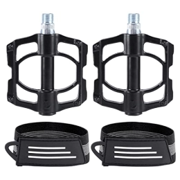 Jaeskeclip Spares Mountain Bike Pedals and 2pcs Mountain Bike Belt, with Foot Belt, Non-Slip Lightweight Nylon Fiber Bicycle Platform Pedals, Grip Firmly Adjustable Machined Removable Back Pedal