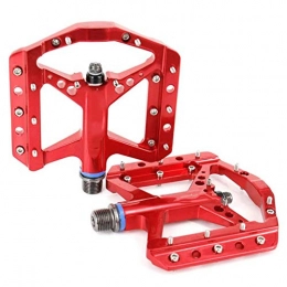 Mountain Bike Pedals, Broad Platform Bicycle Pedals Double Mountain Bike Cycling Flat with Non-Slip Locking Screw and Durable Fixed Gear,Red