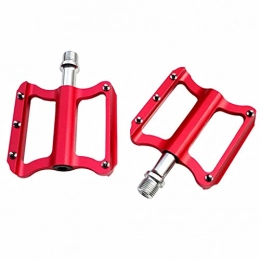 FSJD Mountain Bike Pedal Mountain Road Bicycle Flat Pedal, with Anti-Skid Pins -Universal Lightweight Aluminum Alloy Platform Pedal, Red, 8cm×11.4cm