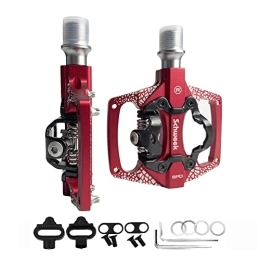 Schweek Spares MTB Mountain Bike Pedals 9 / 16" Flat Platform Pedals Compatible with Shimano SPD Dual Function Clipless Pedals with Cleat Set for Mountain Spin Exercise Peloton Bike, Red