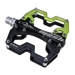 MTB Mountain Bike Pedals Aluminum Alloy Non-Slip Bike Pedals CR-MO 9/16" Spindle, Sealed Bearings Ultra-Light Flat Wide Pedal for MTB BMX, Black&Green