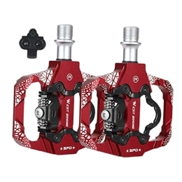 perfeclan Mountain Bike Pedal MTB Mountain Bike Pedals, Aluminum Alloy with Cleats 9 / 16′′ Dual Function Flat for SPD Pedal Riding Bicycle , Red