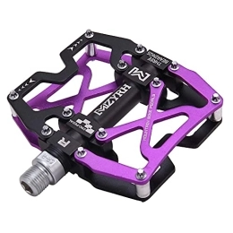 Mzyrh Spares MZYRH Mountain Bike Pedals, Ultra Strong Colourful CNC Aluminium Alloy Machined 9 / 16 Inch Wheel Seal 3 Bearings Resistant Waterproof Anti-Dust (Black Purple 3 Bearings)
