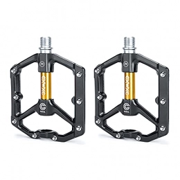 N/U Mountain Bike Pedal N / U Flat Bicycle Pedals Bike Foot Pegs, 9 / 16 Inch Cr-mo Steel Spindle is Suitable for Most Mountain Bikes, Road Bikes, Etc. (black gold, 2PCS)