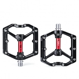 DSTD Spares Non-Slip Durable Ultralight Mountain Bike Flat Pedals, 3 Bearing Pedal bikes Black red 104x105x20mm