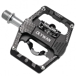 OLYWAN Spares Olywan MTB SPD Dual Pedals Compatible with Shimano SPD Cleats and Flat Platform for Regular Shoes Lightweight Alloy Pedals for BMX, Spin Exercise, Mountain Bicycles 9 / 16” Black
