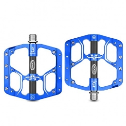 SGKN Mountain Bike Pedal Outdoor sport CXV15 Wide Flat Mountain Road Cycling Bicycle Bike Pedal 3 Sealed Bearings 9 / 16in Aluminumwith Removable Antiskid Cleats (Color : Blue)