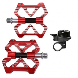 Pedals Spares Pedals Bicycle, BMX MTB Mountain Bike Aluminum Superlight Bearing Bicycle Accessories, With free Bicycle Bell, Red
