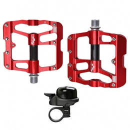 Pedals Spares Pedals Bike, Aluminum Alloy 3 Sealed Bearing MTB, Bicycle Mountain Bike Bearing CNC Machined, With free Bicycle Bell, Red