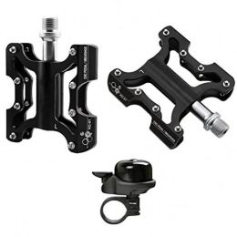 Pedals Spares Pedals Exercise Bike, Aluminum Alloy Bicycle Mtb Mountain Bike Bearing Cnc Machined, With free Bicycle Bell, Black