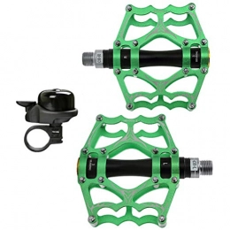 Pedals Spares Pedals Mountain Bike, CNC Machined Aluminum Alloy Body 3Pcs Sealed bearings, MTB BMX Cycling Bicycle, With free Bicycle Bell, Green