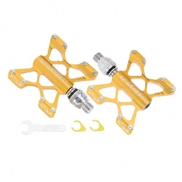perfeclan Mountain Bike Pedal Perfeclan Aluminum Alloy Ultralight Bike Flat Platform Pedals Mountain Road MTB BMX Folding Bicycle Cycle 14mm Thread Replacement Component - Golden