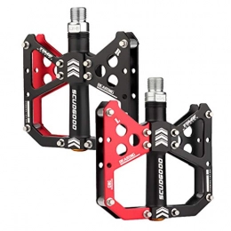perfk Mountain Bike Pedal perfk Mountain Bike Pedals Aluminum Road Bicycle Bearings Pedals with Anti-Skid Surface, 9 / 16 Inch Lightweight, Abrasion Resistant - Red
