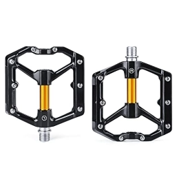QSMGRBGZ Spares QSMGRBGZ Bicycle Pedals, Aluminum Alloy Mountain Bike Widen Pedals Waterproof, 14Mm Road Bike Riding Pedal Accessories(4.1 * 4 * 0.9In), Black gold
