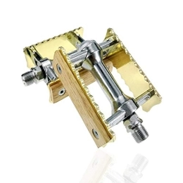 Samine Mountain Bike Pedal Retro Mountain Bike Pedals Aluminum Alloy Bearing Pedal Bicycle Flat Wooden Color Gold