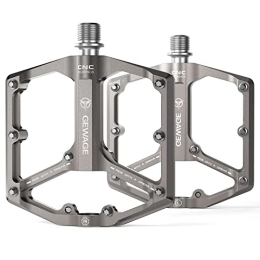 GEWAGE Mountain Bike Pedal Road / Mountain Bike Pedals - 3 Bearings Bicycle Pedals - 9 / 16” CNC Machined Flat Pedals with Removable Anti-Skid Nails (Titanium)