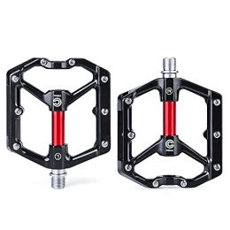 Road/MTB Bicycle Pedals Aluminum Alloy - Mountain Bike Pedals with Removable Anti-Skid Nails (Black red)